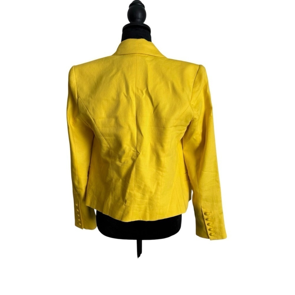 L’Agence Brooke Yellow Linen Blazer Cropped Gold Button Designer Size 2 - Picture 4 of 12